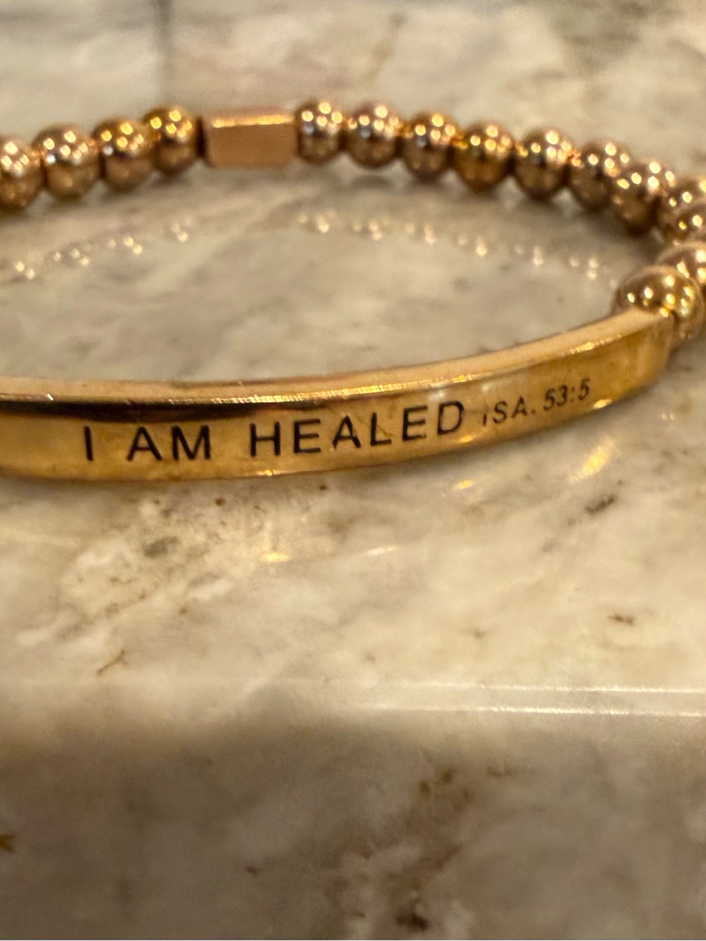 I AM HEALED Gold Beaded Inspirational Bracelet